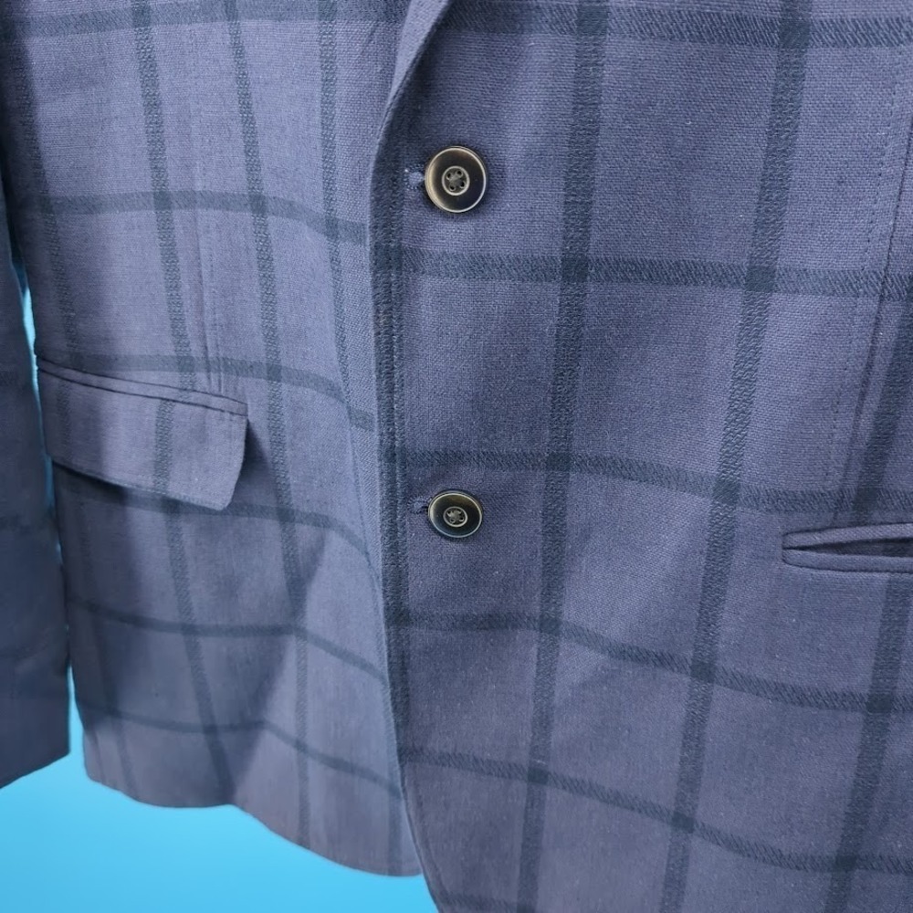 Johnston & Murphy Linen Blend Sport Coat Blazer Blue Windowpane Men's Medium - Picture 6 of 15